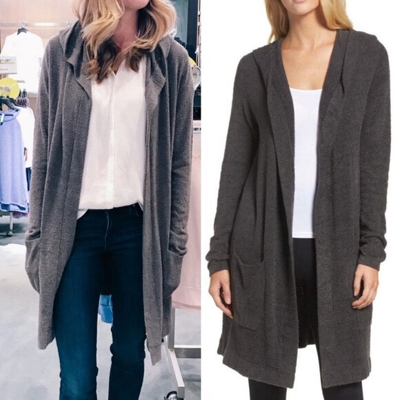 Barefoot Dreams Cozy Fleece Hooded Cardigan Grey Size XS / Small‎ Sweater Knit S - Picture 3 of 12